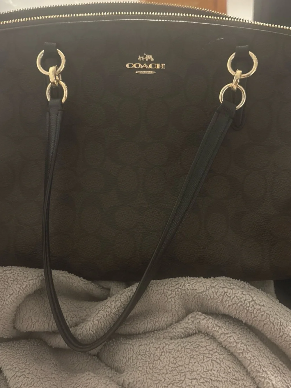 Coach Dark Brown Signature Leather Tote with Gold Hardware